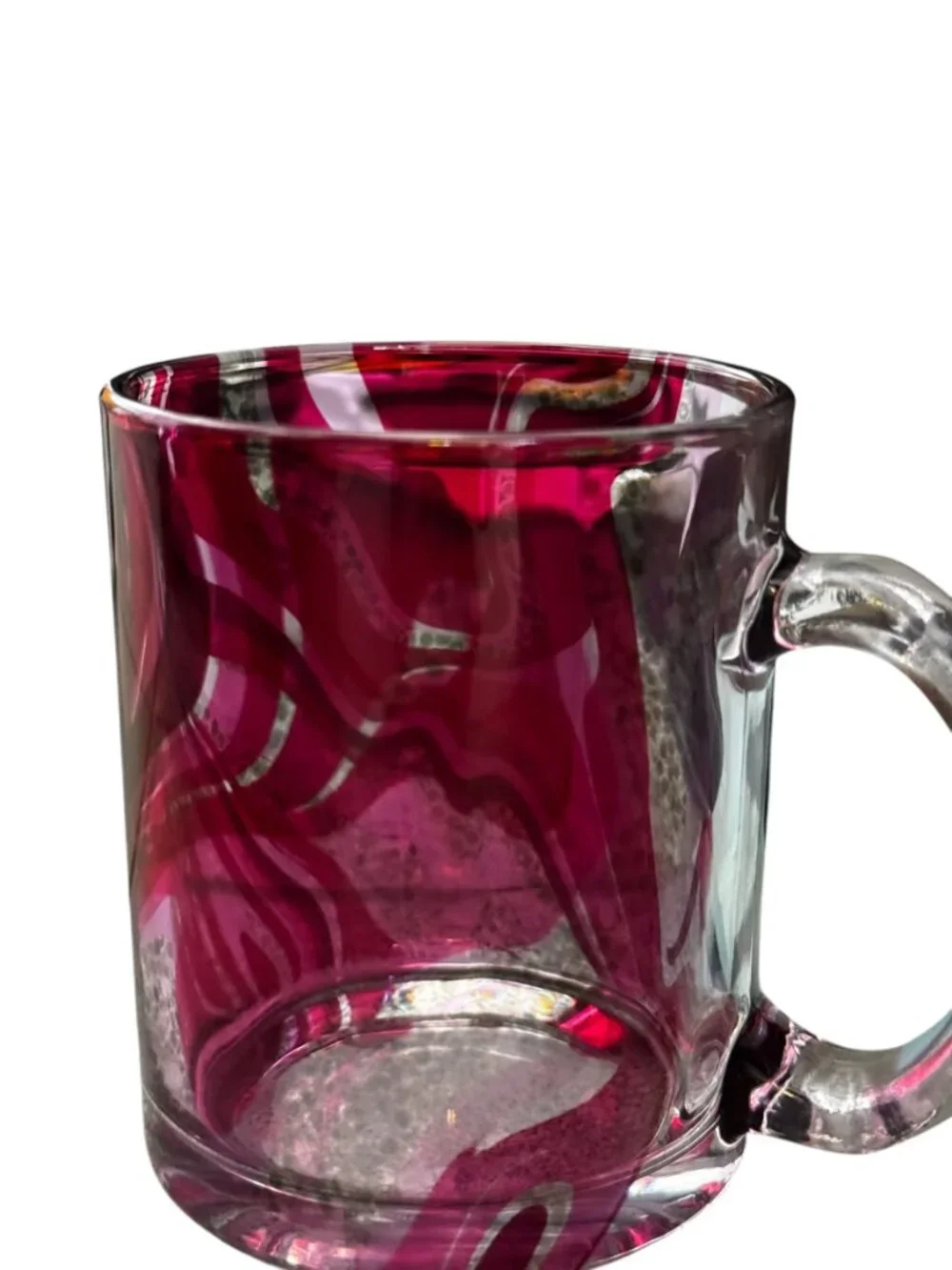 Glass Mug with Pink Swirl Pattern, 11.oz